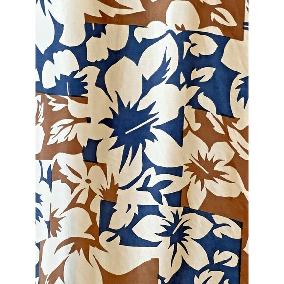 Lord &Taylor Men's XL Silk Hawaiian Camp Shirt Button Down Floral Blue Brown - Picture 4 of 12